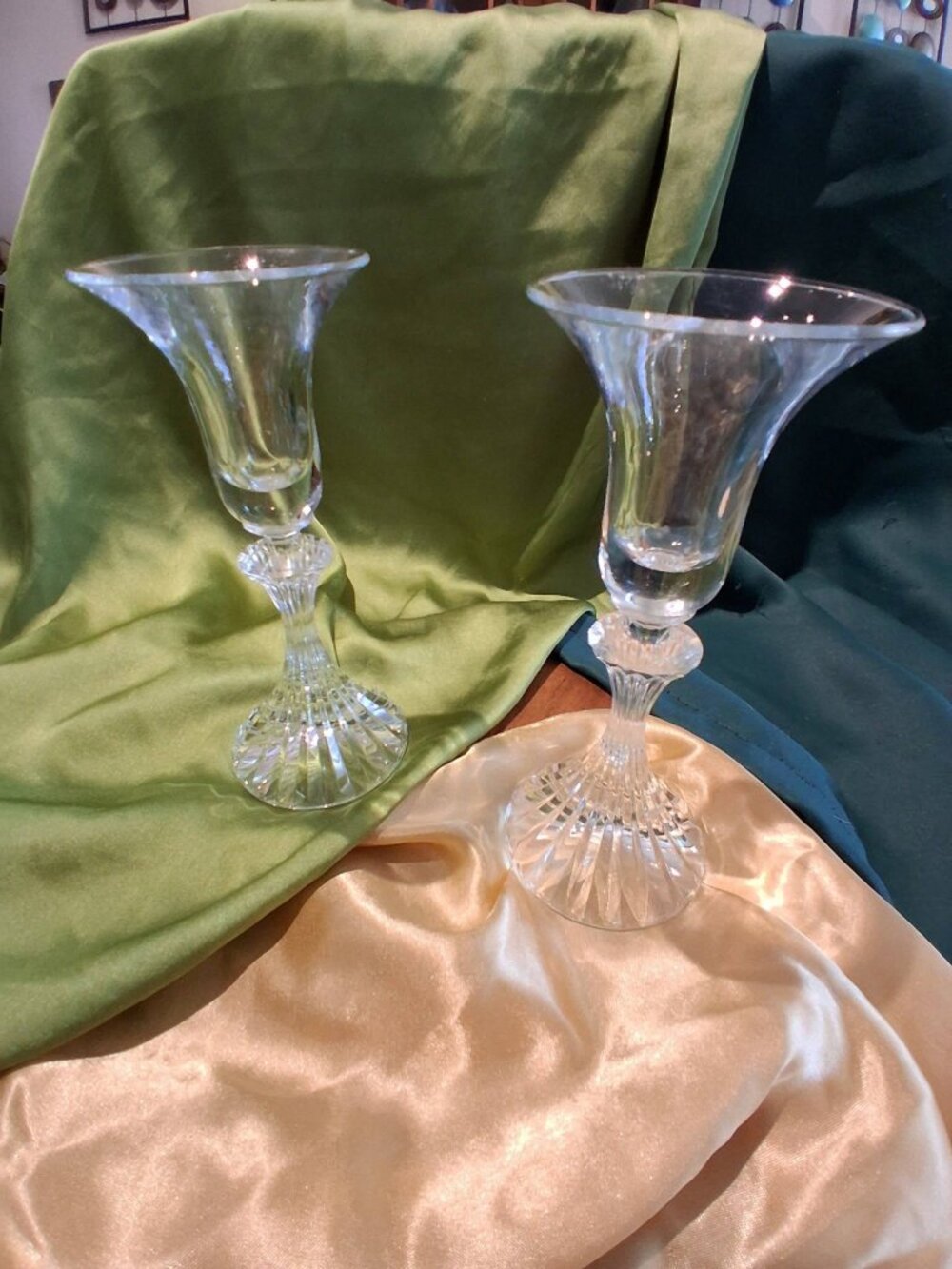 Vintage Star-Cut Crystal Flared Candlestick Holders Pair